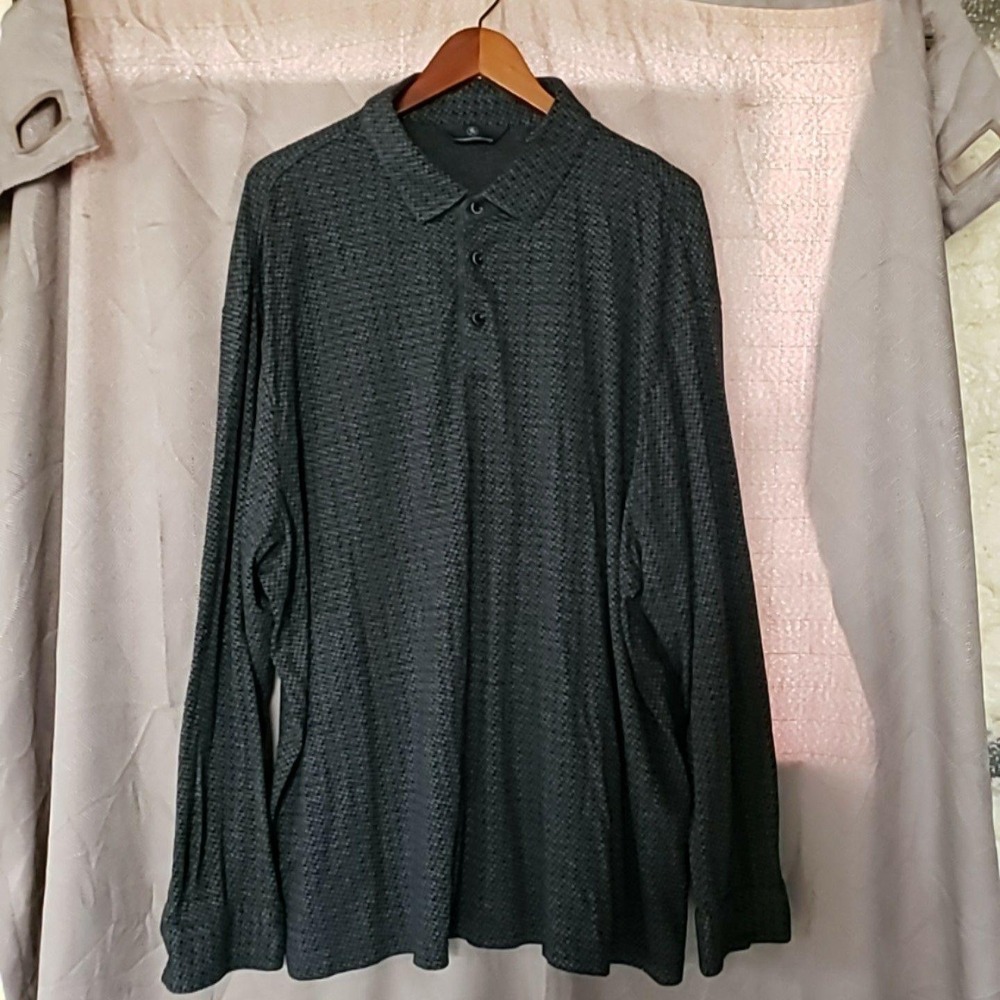Hart Schaffner Marx Polo Shirt Mens Big 3X Gray Geometric Long Sleeve Knit Top
